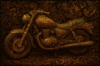 a painting of a gold colored motorcycle