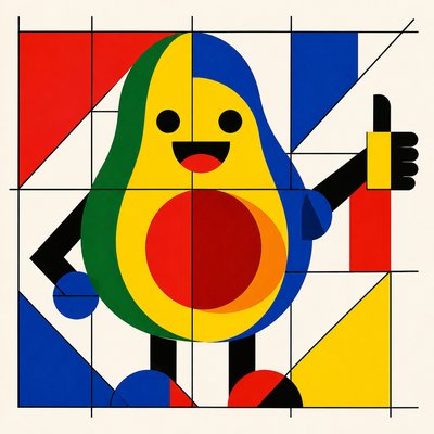 a happy avocado character giving a thumbs up, bold readable design on a plain background, no text