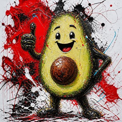 a happy avocado character giving a thumbs up, bold readable design on a plain background, no text
