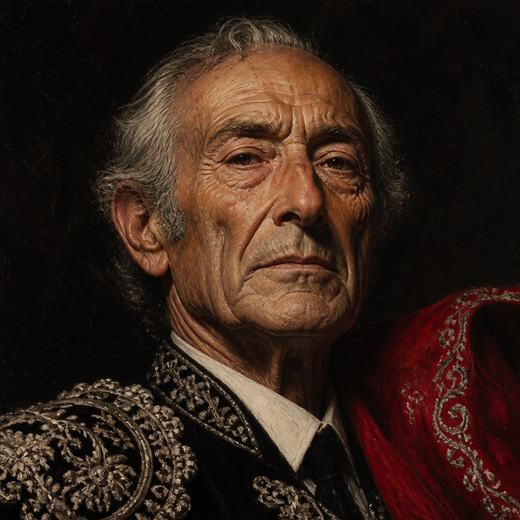 close-up portrait of an elderly person with expressive weathered features — Spanish Art Style