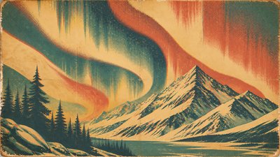 a flowing aurora over snowy peaks, wide sweeping composition, no people, no text