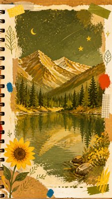 a tranquil mountain lake beneath a starry night sky, no people, no text