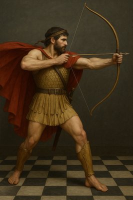 a painting of a man with a bow and arrow