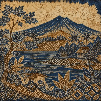 wide landscape with natural scenery — Batik Art Style