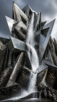 towering waterfall cascading down a cliff