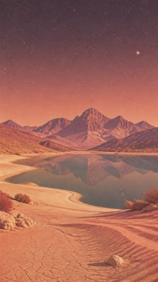a tranquil mountain lake beneath a starry night sky, no people, no text