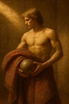 a painting of a man holding a ball