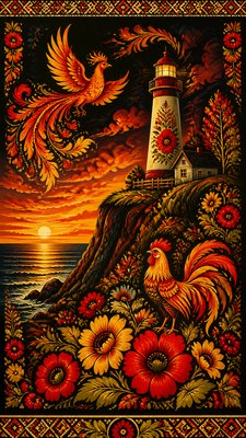 a lone lighthouse on a cliff at dusk under a dramatic sky, no text or lettering