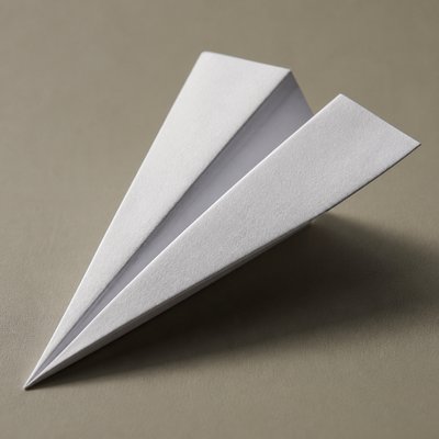 a paper plane, clean minimal composition on a plain background, no text