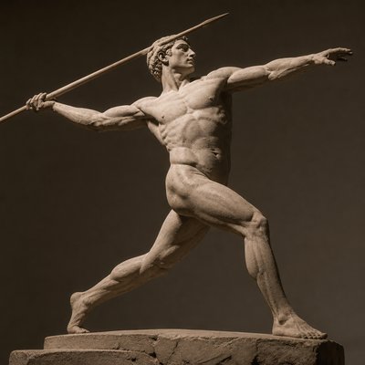 ancient greek athlete throwing a javelin