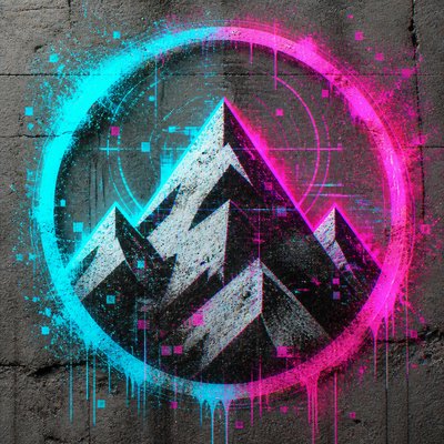 an emblem of a mountain peak inside a circle, simple bold shapes on a plain background, no text or lettering