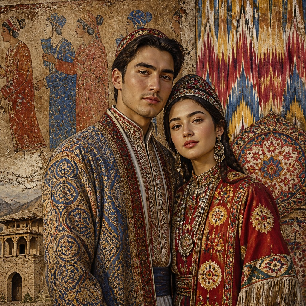 portrait of two people together — Tajik Art Style