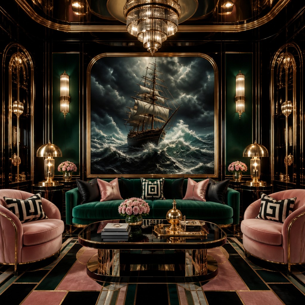 sailing ship on a stormy sea — Hollywood Regency Interior Design