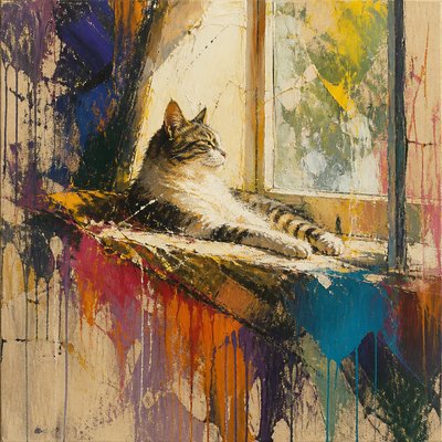 a cat lounging in a sunlit window