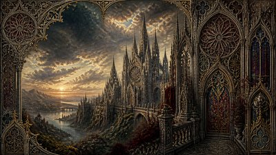 sweeping panoramic landscape with a dramatic sky