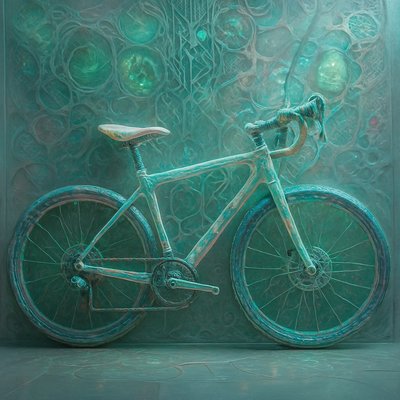 bicyle resting against a wall