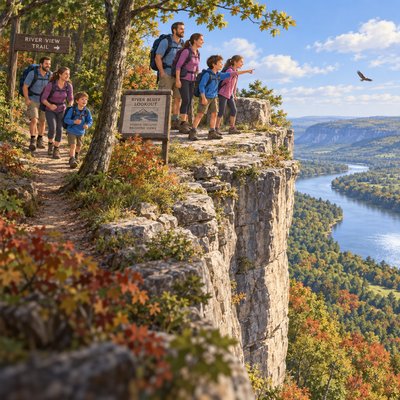 Create an image for the spelling word "bluff" as a high steep cliff. Do not create a dangerous situation, just show what it is.