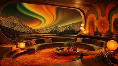 a flowing aurora over snowy peaks, wide sweeping composition, no people, no text