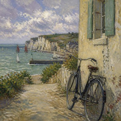 bicyle resting against a wall — Normandy Coast Art Style