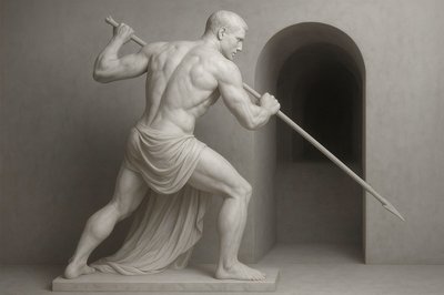 a statue of a man holding a sword