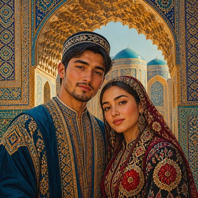 portrait of two people together — Uzbek Art Style