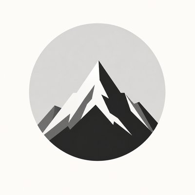 an emblem of a mountain peak inside a circle, simple bold shapes on a plain background, no text or lettering