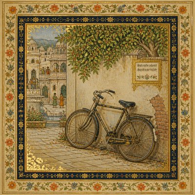 bicyle resting against a wall — Miniature Painting Style