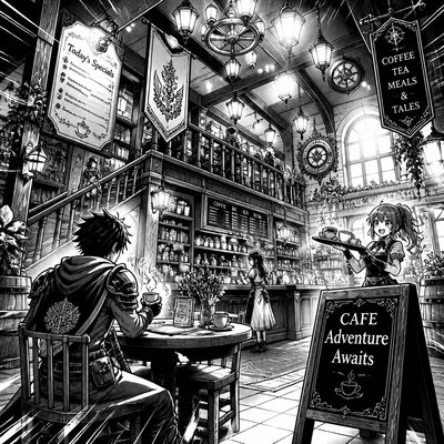 cozy cafe interior with warm lighting