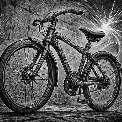 bicyle resting against a wall