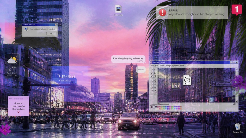 bustling city street panorama at dusk