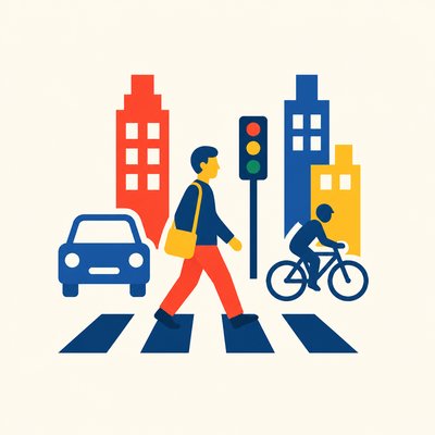 urban street with city activity — Flat Icon Design