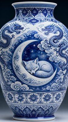 a sleeping baby fox curled on a crescent moon among soft stars, gentle and warm, no text