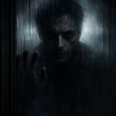 A man out a window looking at me make it scary plz
