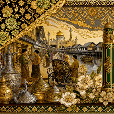 urban street with city activity — Bruneian Art Style
