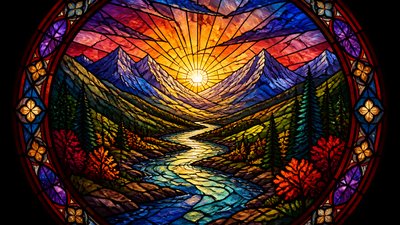 a vast valley with a river winding toward distant mountains at sunrise, no people, no text