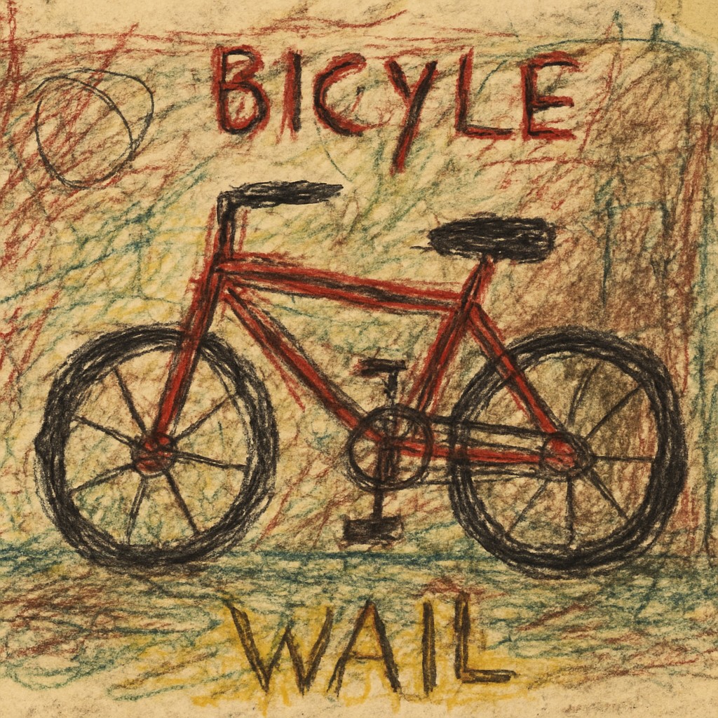 bicyle resting against a wall
