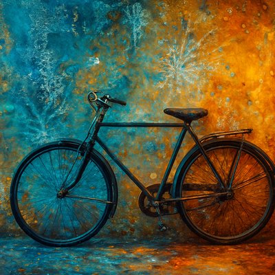 bicyle resting against a wall
