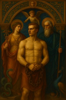 a painting of a man holding a sword