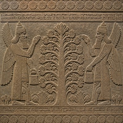 a tree in nature — Mesopotamian Relief Art Style