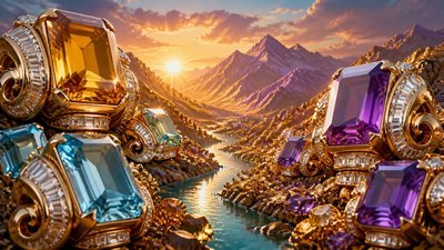 a vast valley with a river winding toward distant mountains at sunrise, no people, no text