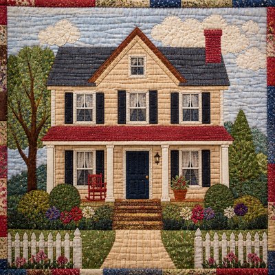 house with front view — Quilt Art Style