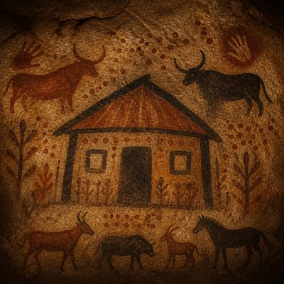 house with front view — Prehistoric Cave Art Style