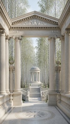 a serene birch forest in soft morning light, no people, no text