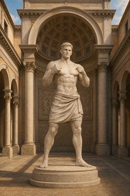 a statue of a man standing in front of a building