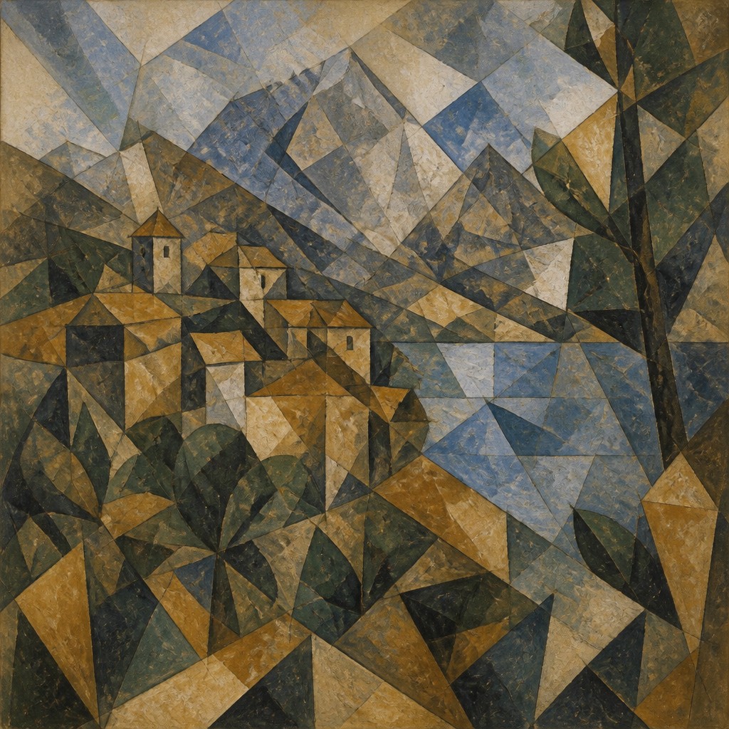 wide landscape with natural scenery — Cubism Art Style