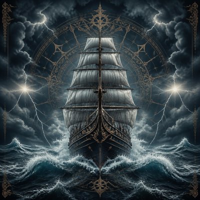sailing ship on a stormy sea