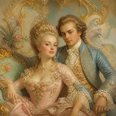 portrait of two people together — Rococo Classical Art Style