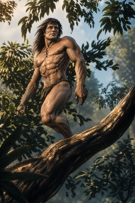 a man standing on top of a tree branch
