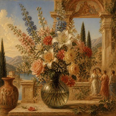 bouquet of flowers in a glass vase
