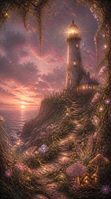 a lone lighthouse on a cliff at dusk under a dramatic sky, no text or lettering